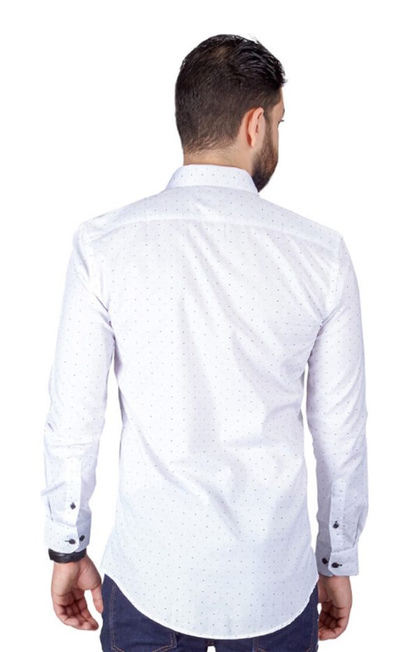 White Bow Tie Print Contrast Details Slim Fit Shirt