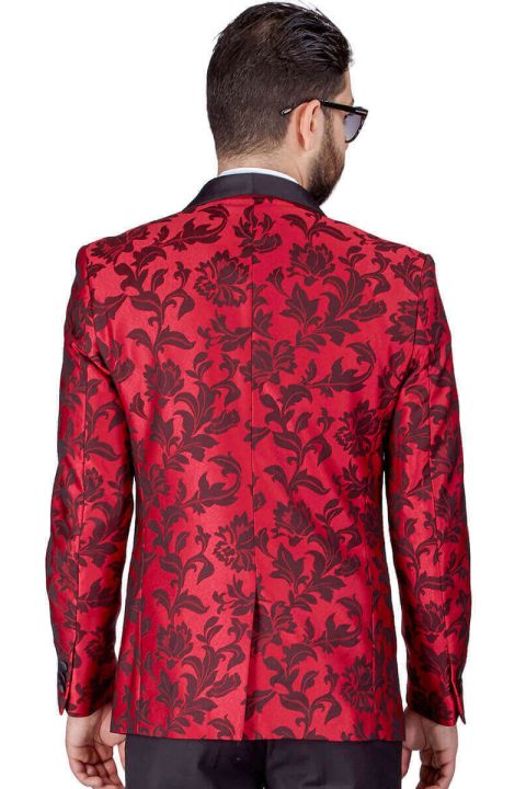 Red Tapestry Floral Slim Fit Tuxedo Jacket