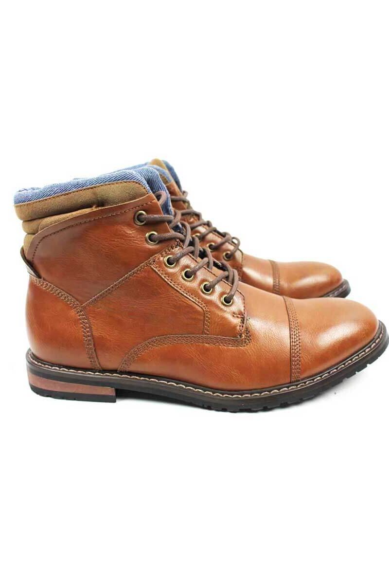 Cognac Cap Toe Derby Lace up Ankle Boots