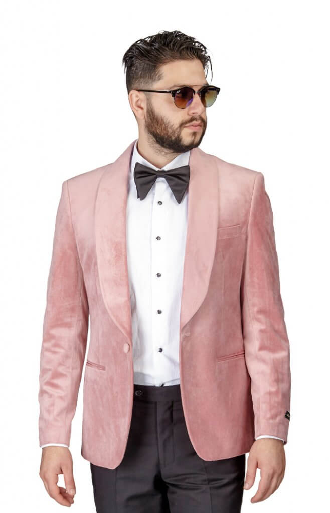 Slim Fit 1 Button Pink Pastel Velvet Shawl Dinner Jacket – ÃZARMAN