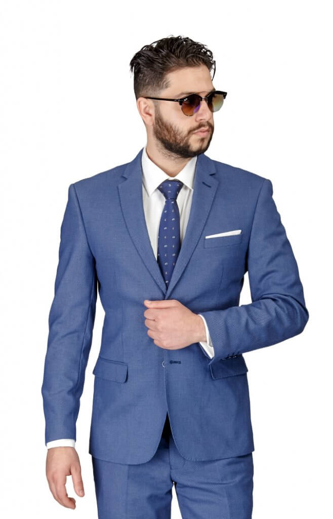 Slim Fit Slate Blue/Grey Micro Textured Weave 2 Button Suit 11812 - ÃZARMAN