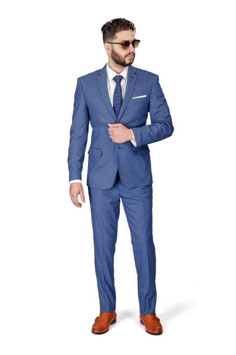 Slim Fit 2 Button Double Breasted Navy Blue Peak Lapel Solid Men's Suit  10036 - ÃZARMAN