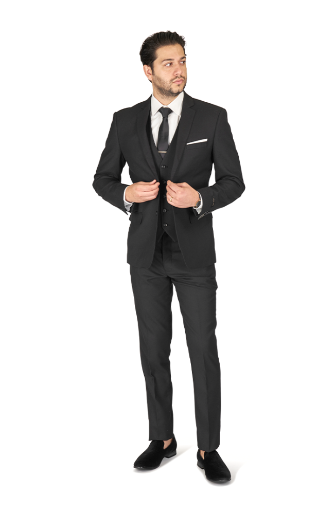 Slim Fit 2 Button Black Micro Texture Notch Lapel Suit Vest
