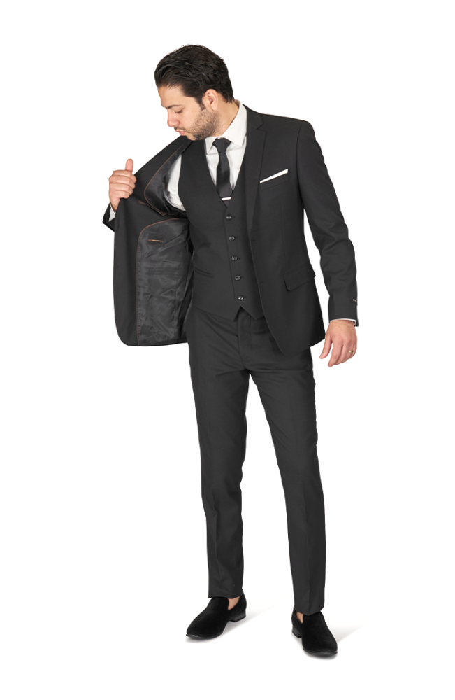 Slim Fit 2 Button Black Micro Texture Notch Lapel Suit Vest Optional -  ÃZARMAN