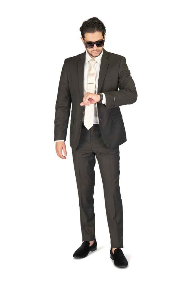 Slim Fit 2 Button Olive Green Notch Lapel Suit Vest Optional - ÃZARMAN