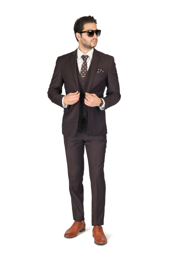 Dark Brown Slim Fit Suit Tuxedo 2 Button Notch lapel Vest Optional Fitted AZAR 