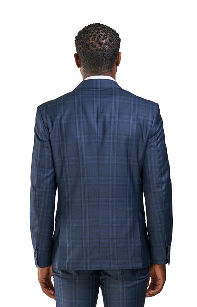 Slim Fit Men Suit 2 Button Charcoal Grey Windowpane Plaid Peak Lapel By Azar 