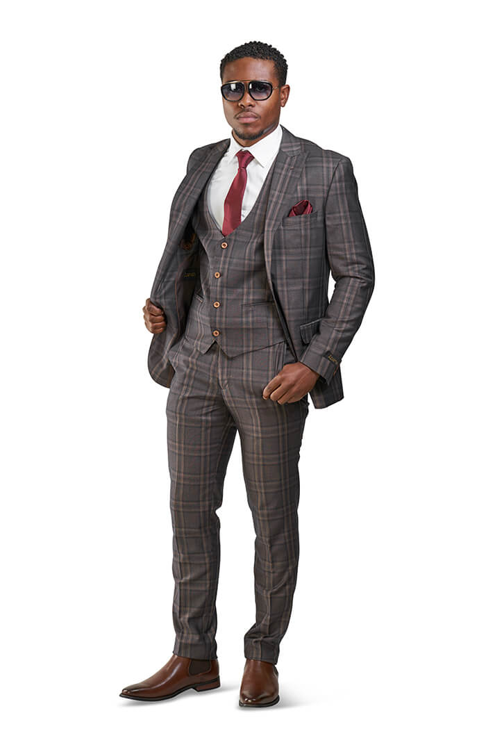 Slim Fit 2 Button Vest Optional Peak lapel Windowpane Plaid Suit Azar Purple1698 