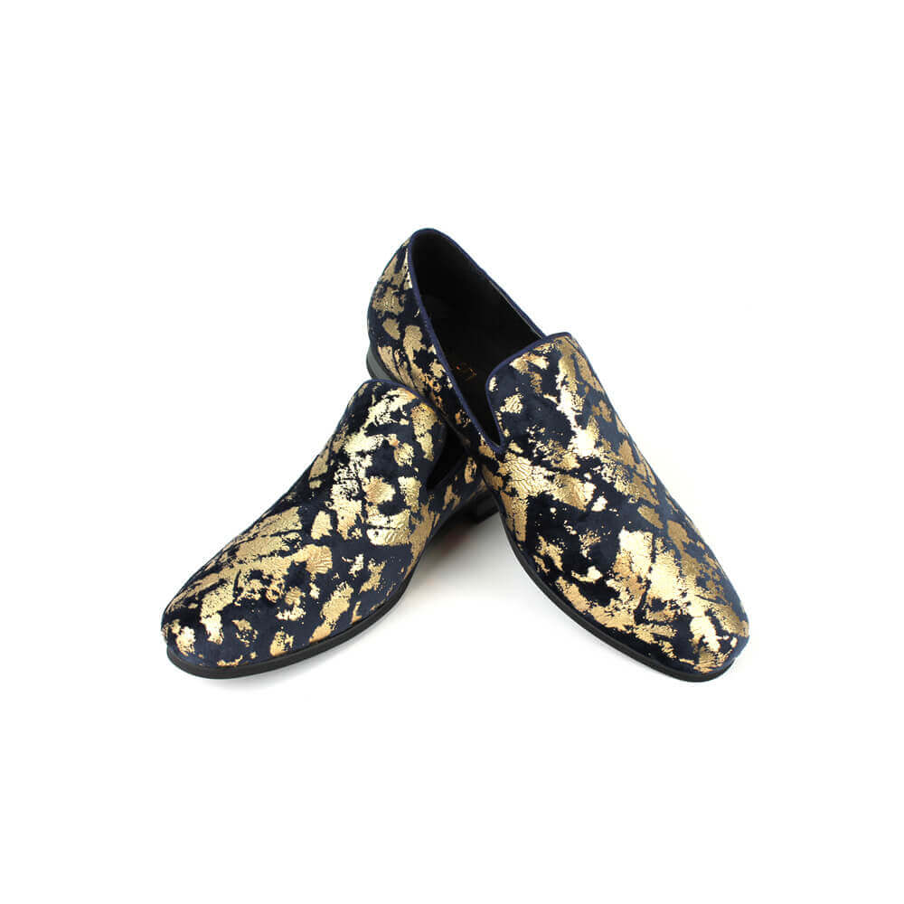 navy blue and gold mens loafers