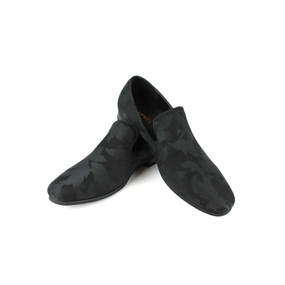 Men's Black Slip On Floral Print Tone Design Dress Shoes Loafers 1714 AZARMAN 