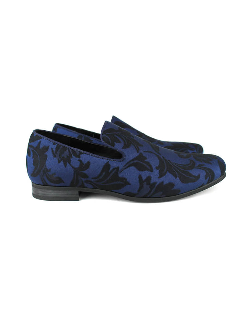 Men's Navy Blue Slip On Floral Tone Print Dress Shoes Loafers 1714
