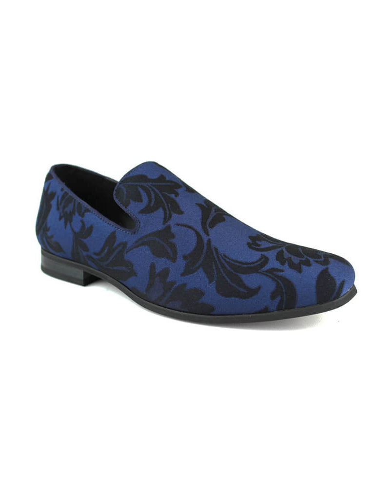 Alternative view of Men's Navy Blue Slip On Floral Tone Print Dress Shoes Loafers 1714