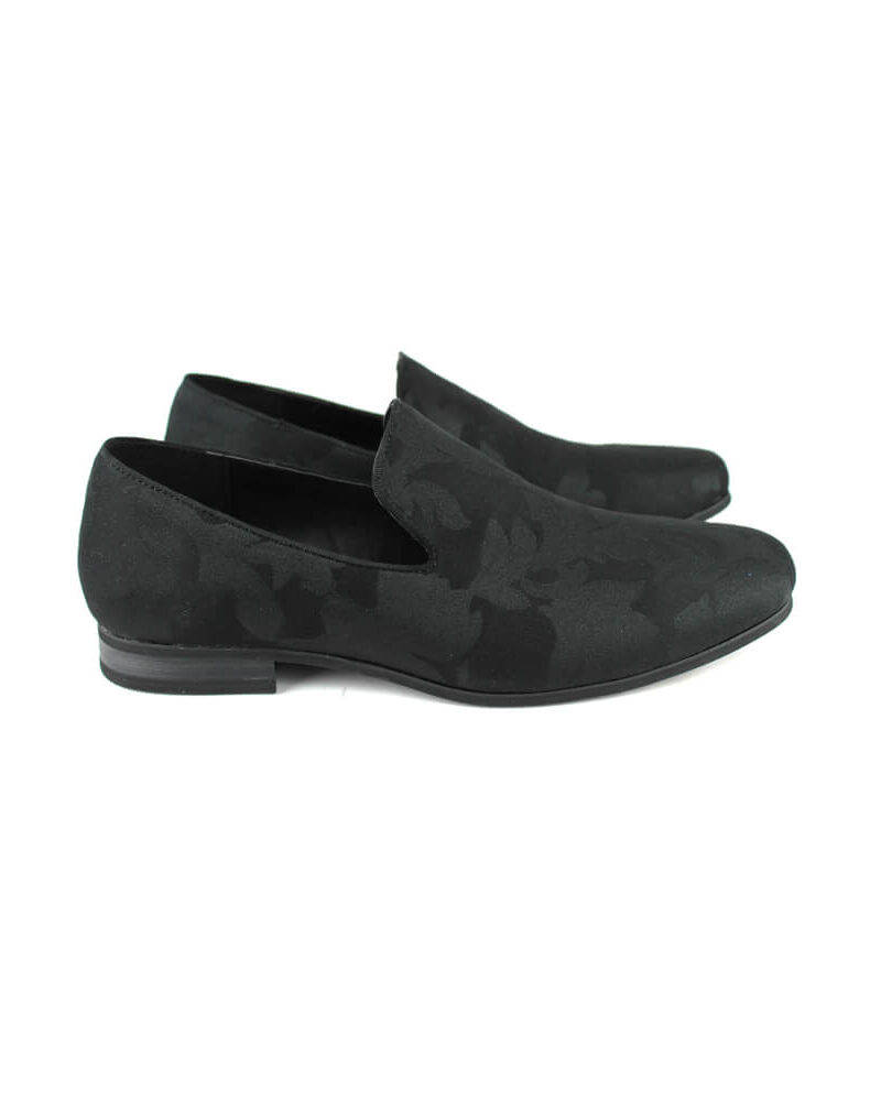 Men's Black Slip On Floral Tone Print Dress Shoes Loafers 1714