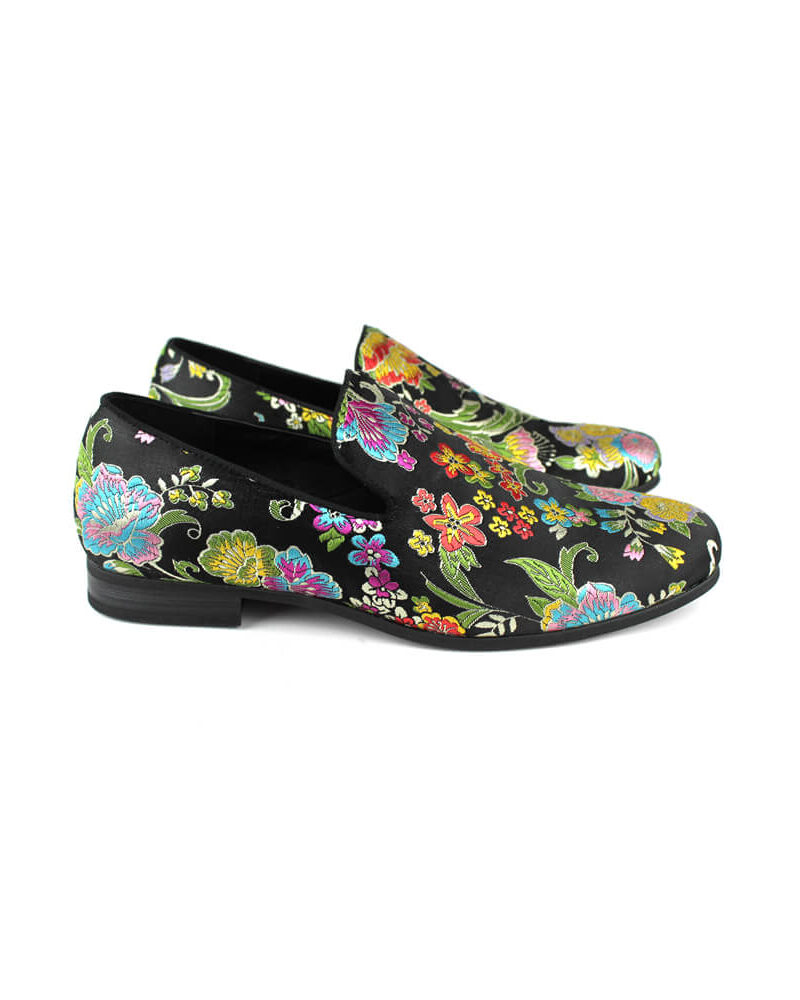Men's Slip On Multi Color Floral Stitching Dress Shoes Loafers