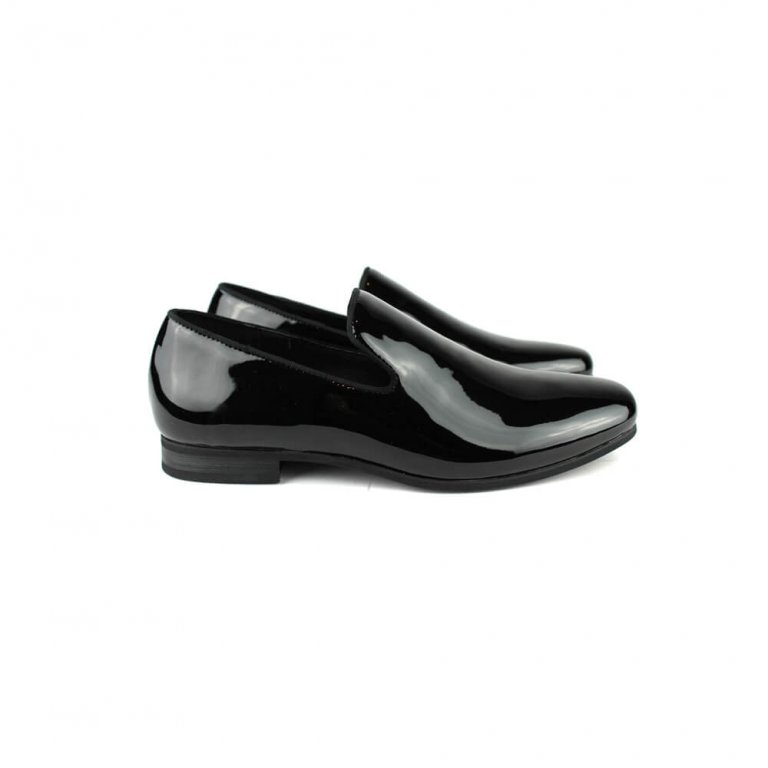 Men’s Plain Black Patent Leather Formal Tuxedo Slip On Dress Shoes ...