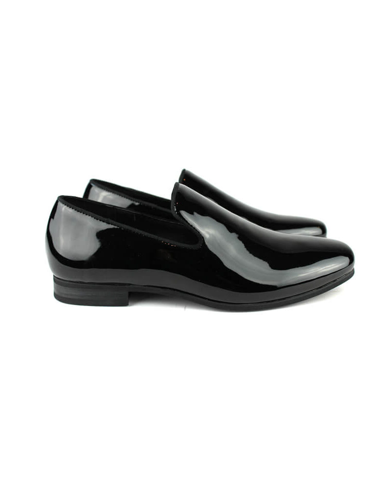 Men's Plain Black Patent Leather Formal Tuxedo Slip On Dress Shoes Loafers