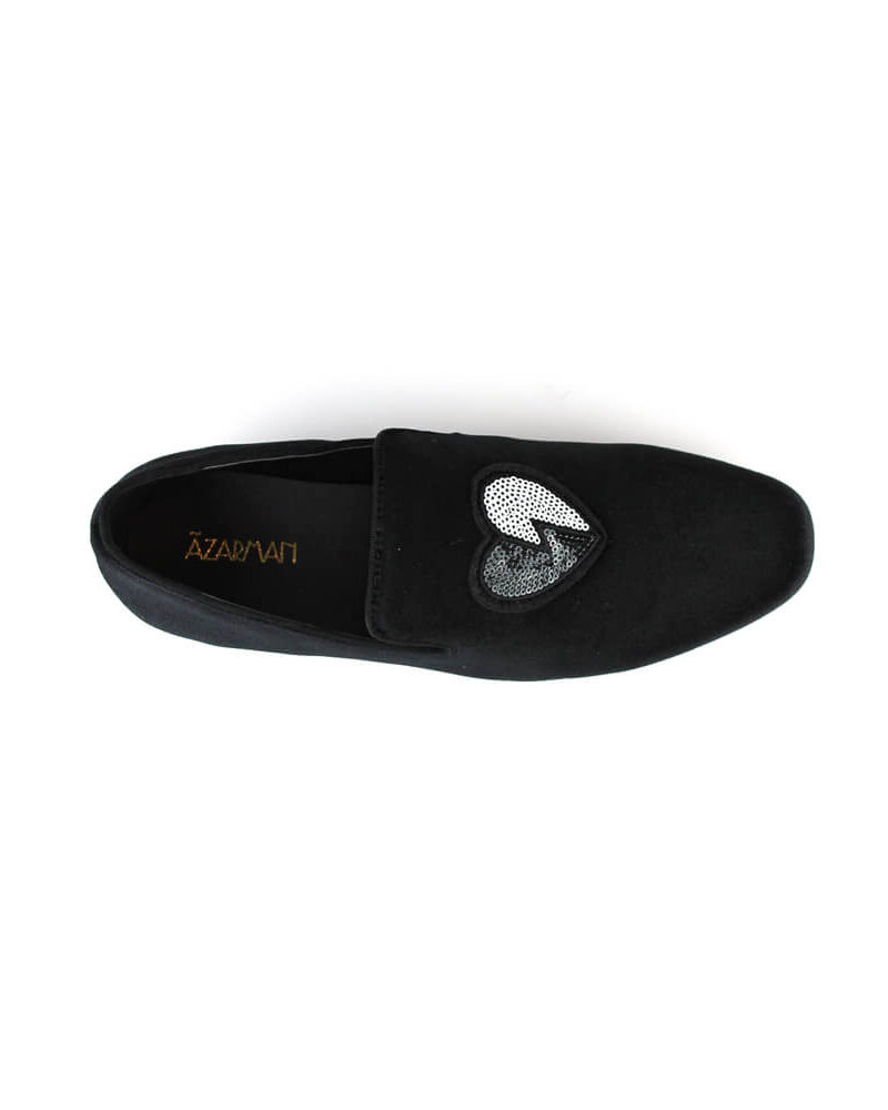Alternative view of Men's Velvet Slip On Black & White Sequin Heart Embroidered Dress Loafers