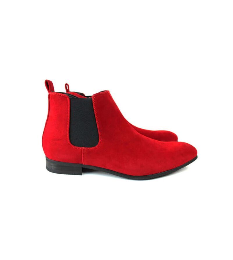 Red Suede Ankle Dress Chelsea Boots Side Zipper Closure