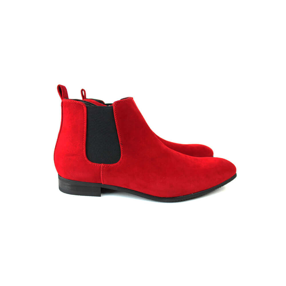Red Suede Ankle Dress Chelsea Boots Side Zipper Closure - ÃZARMAN