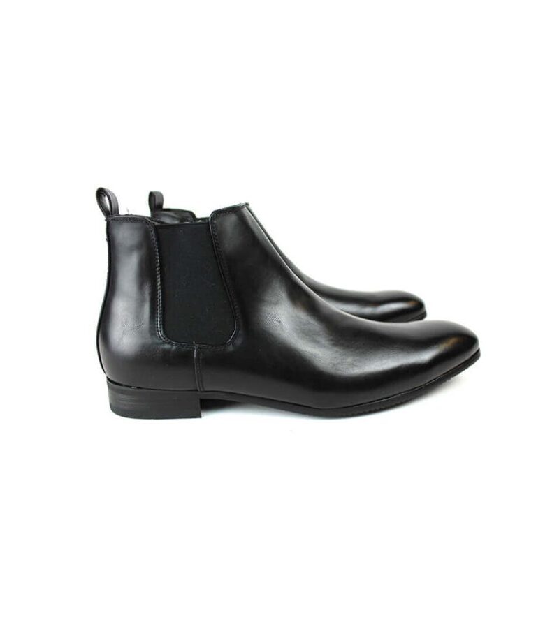 Black Leather Ankle Dress Chelsea Boots Side Zipper Closure