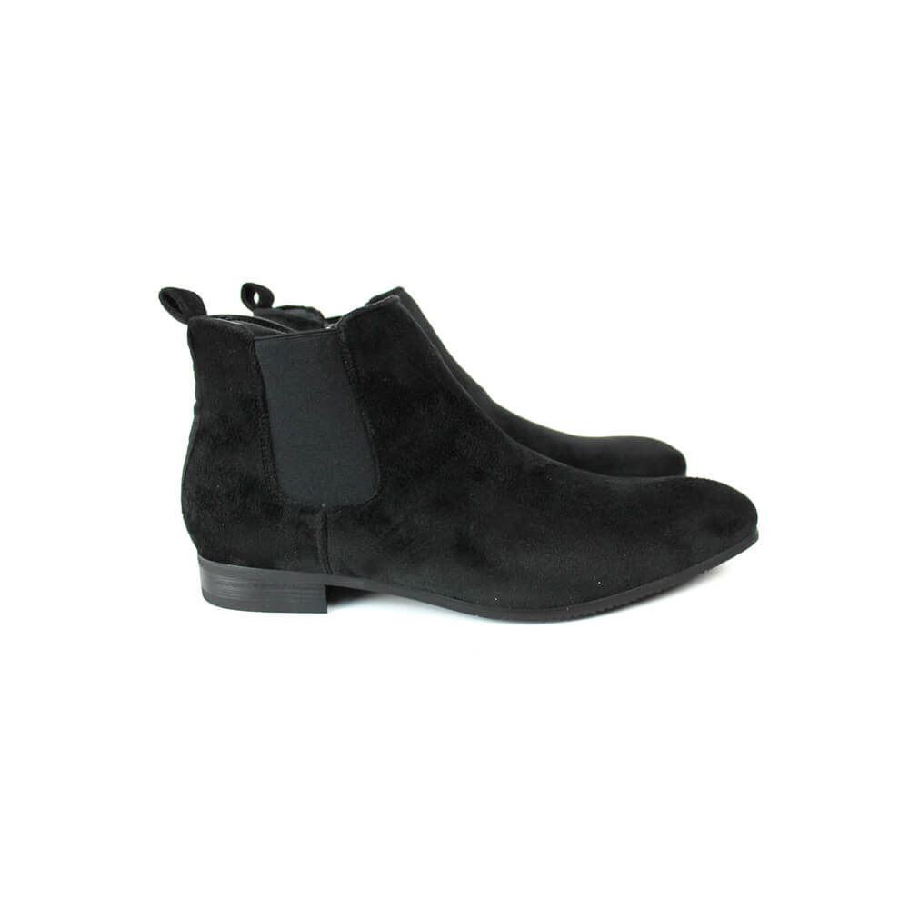 AZARMAN Men's Black Leather Chelsea Boots With Gold Buckle & Side Zipper - Almond Toe, Solid Pattern, Faux Leather