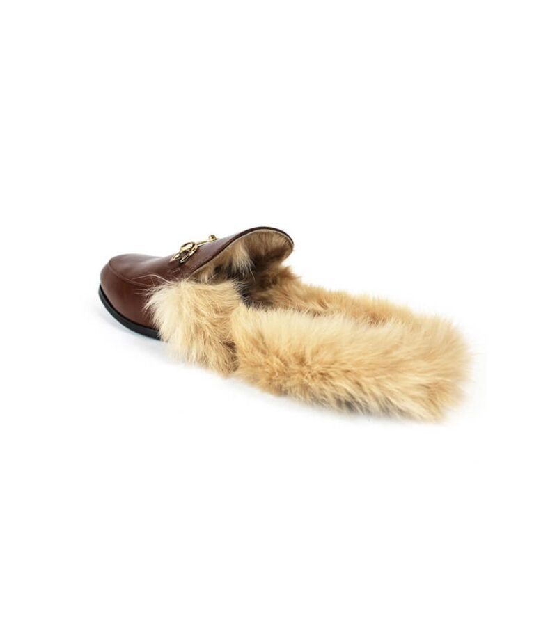 Alternative view of Real Leather Brown Backless Slip On Fur Gold Buckle Loafer