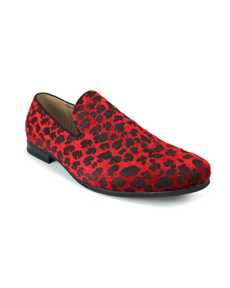 Alternative view of Mens Slip On Red Leopard Print Modern Dress Shoes Loafers