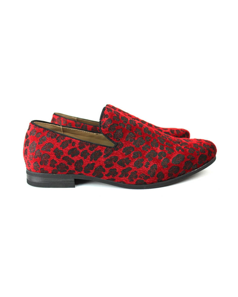 Mens Slip On Red Leopard Print Modern Dress Shoes Loafers