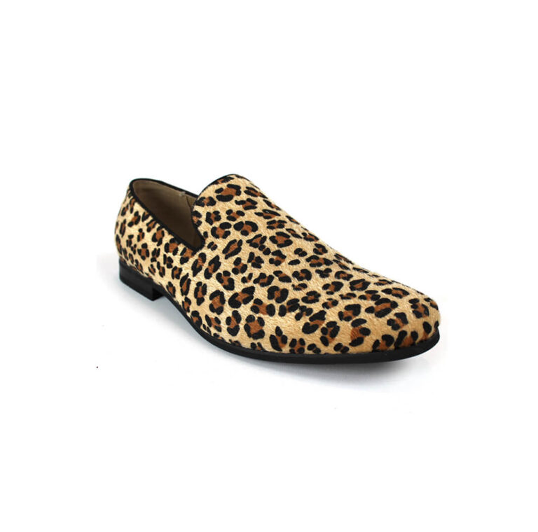 Mens Slip On Tan Leopard Print Modern Dress Shoes Loafers - ÃZARMAN
