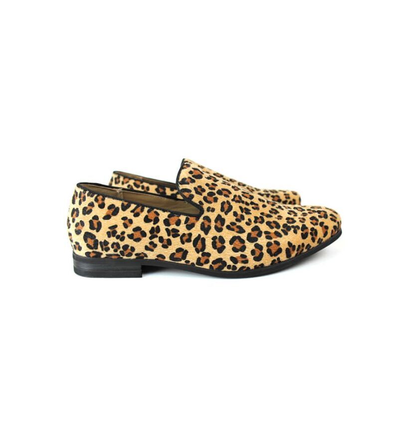 Mens Slip On Tan Leopard Print Modern Dress Shoes Loafers