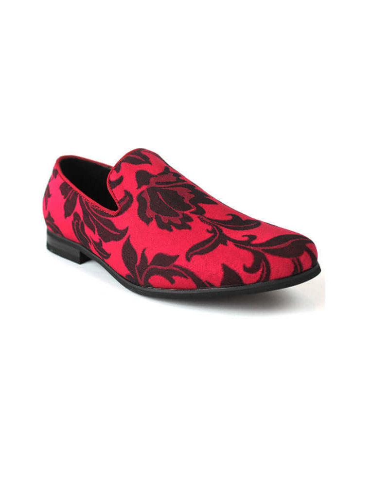 Alternative view of Men's Red Slip On Floral Tone Print Dress Shoes Loafers 1714