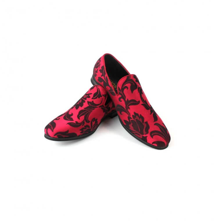 Embroidery Red Rose Floral Print Men's Slip On Sneakers