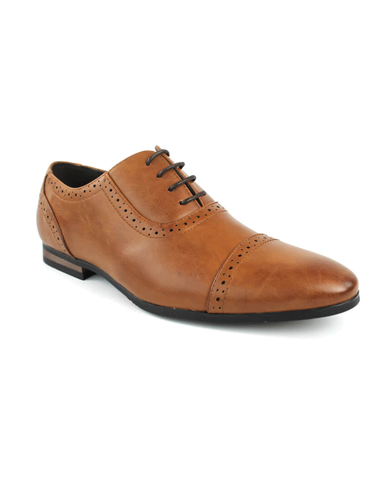 Alternative view of Brown Cognac Cap Toe Perforated Lace Up Oxfords