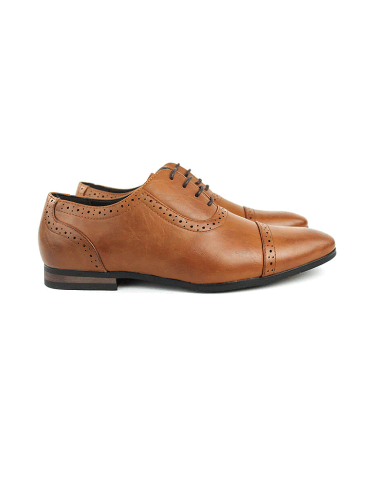 Brown Cognac Cap Toe Perforated Lace Up Oxfords