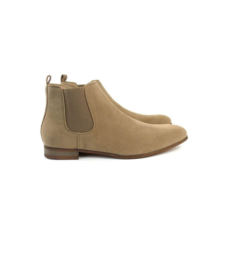 Tan Beige Suede Ankle Dress Chelsea Boots Side Zipper Closure