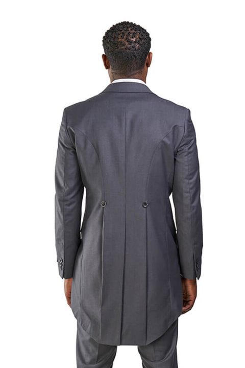 Slim Fit 1 Button Peak Lapel Gray Frock Royal Tailcoat Vested Men Tuxedo AZARMAN 