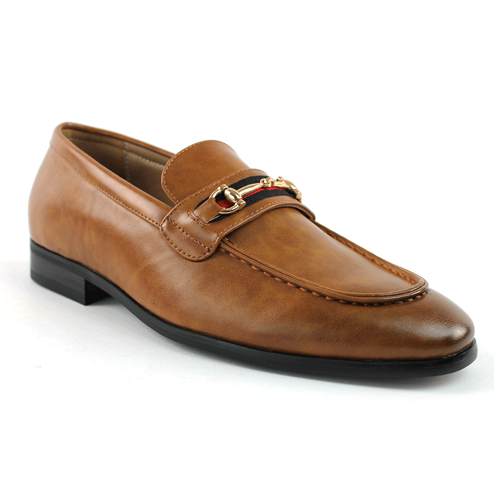 Men's Slip On Cognac Leather Loafers With Buckle - Image 4