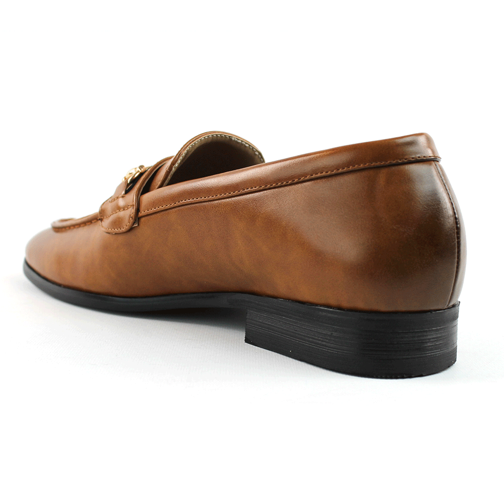 Men's Slip On Cognac Leather Loafers With Buckle - Image 3