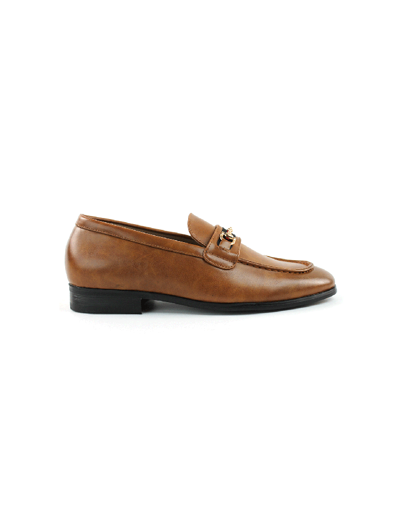 Men's Slip On Cognac Leather Loafers With Buckle