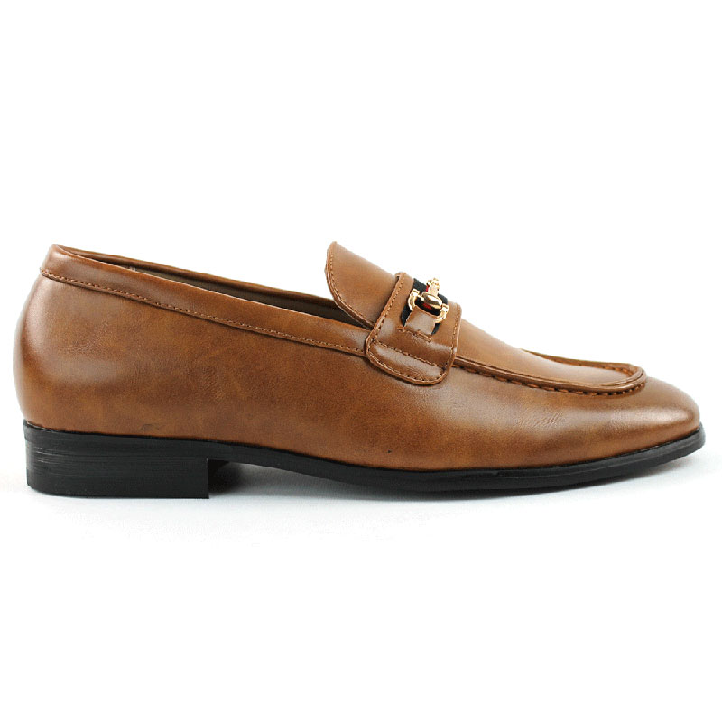Men's Slip On Cognac Leather Loafers With Buckle