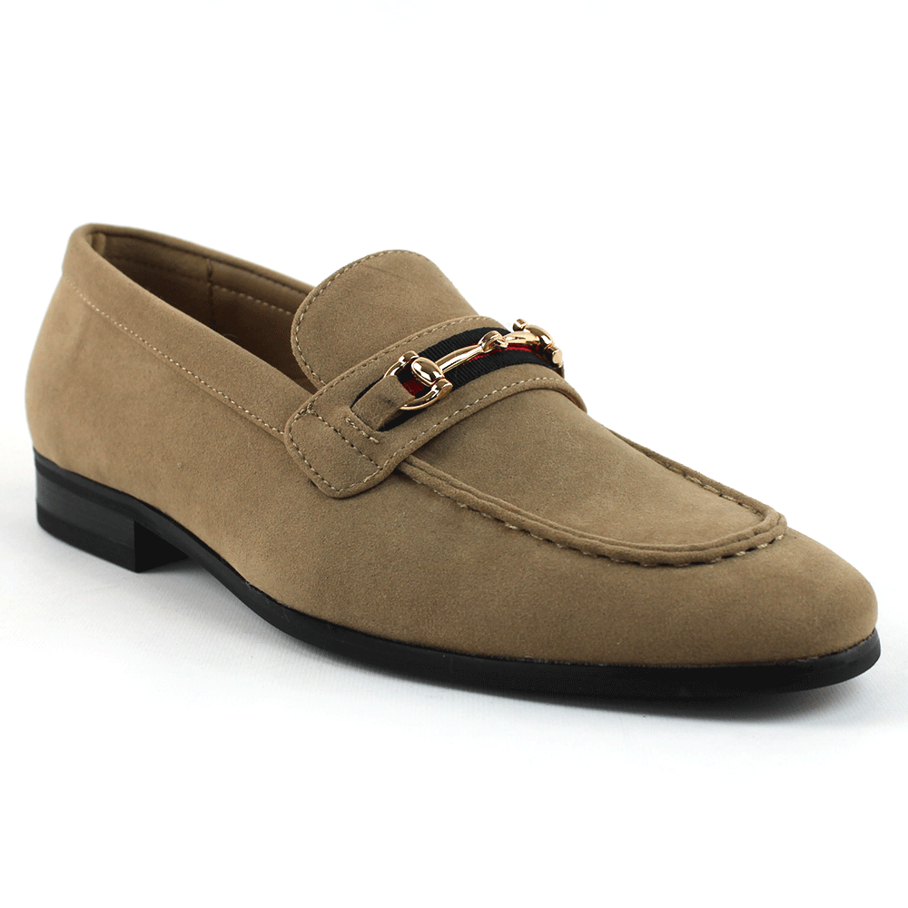 Men's Slip On Tan Suede Loafers With Buckle - Image 4