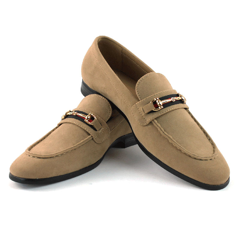 Men's Slip On Tan Suede Loafers With Buckle - Image 2