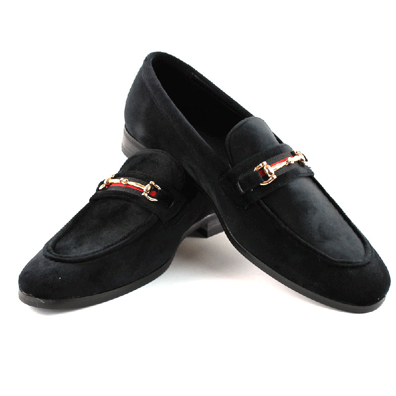 Alternative view of Men's Slip On Black Velvet Loafers With Buckle