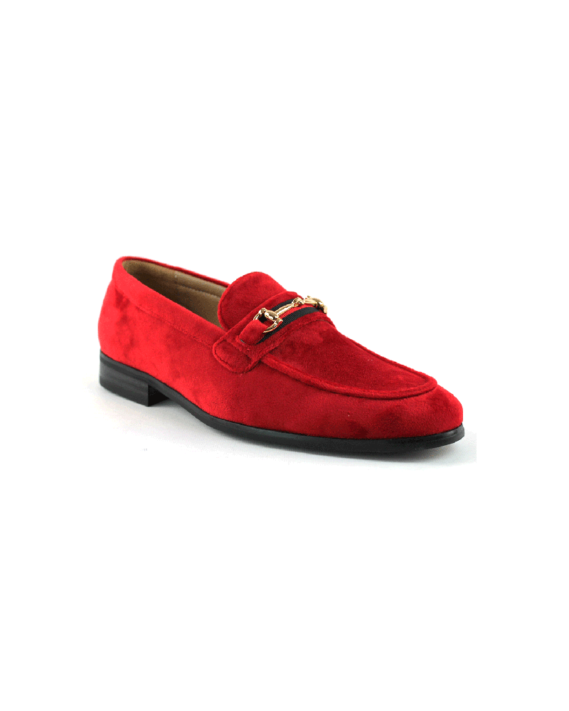 Alternative view of Men's Slip On Red Velvet Loafers With Buckle