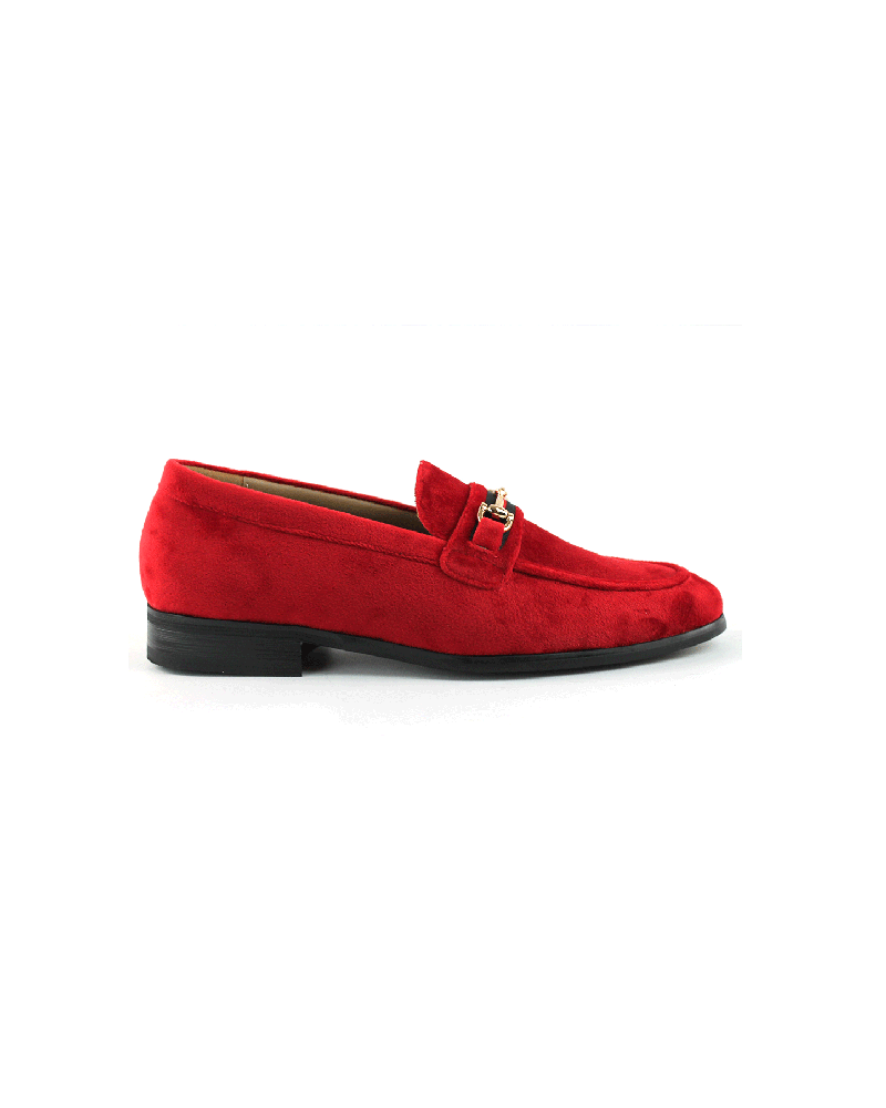 Men's Slip On Red Velvet Loafers With Buckle