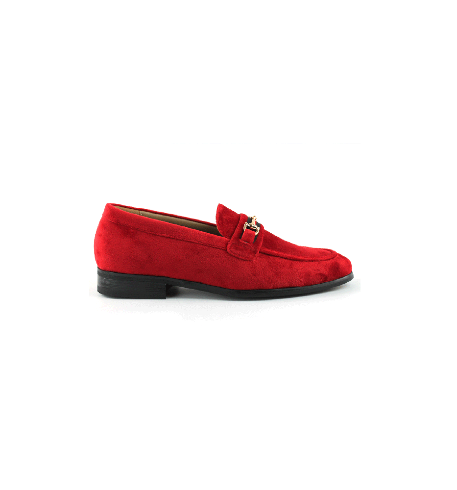Men's Slip On Red Velvet Loafers With Buckle - ÃZARMAN