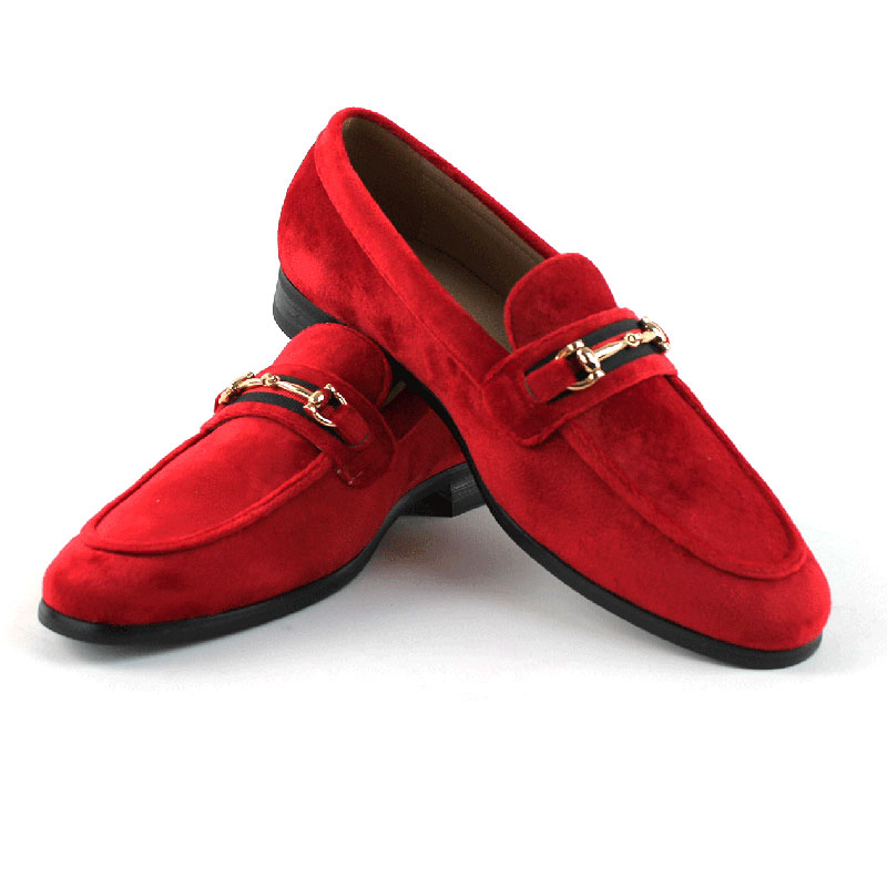 Alternative view of Men's Slip On Red Velvet Loafers With Buckle
