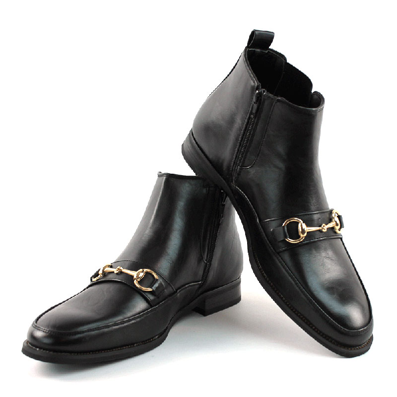 Alternative view of Black Leather Dress Boots With Buckle & Side Zipper Closure