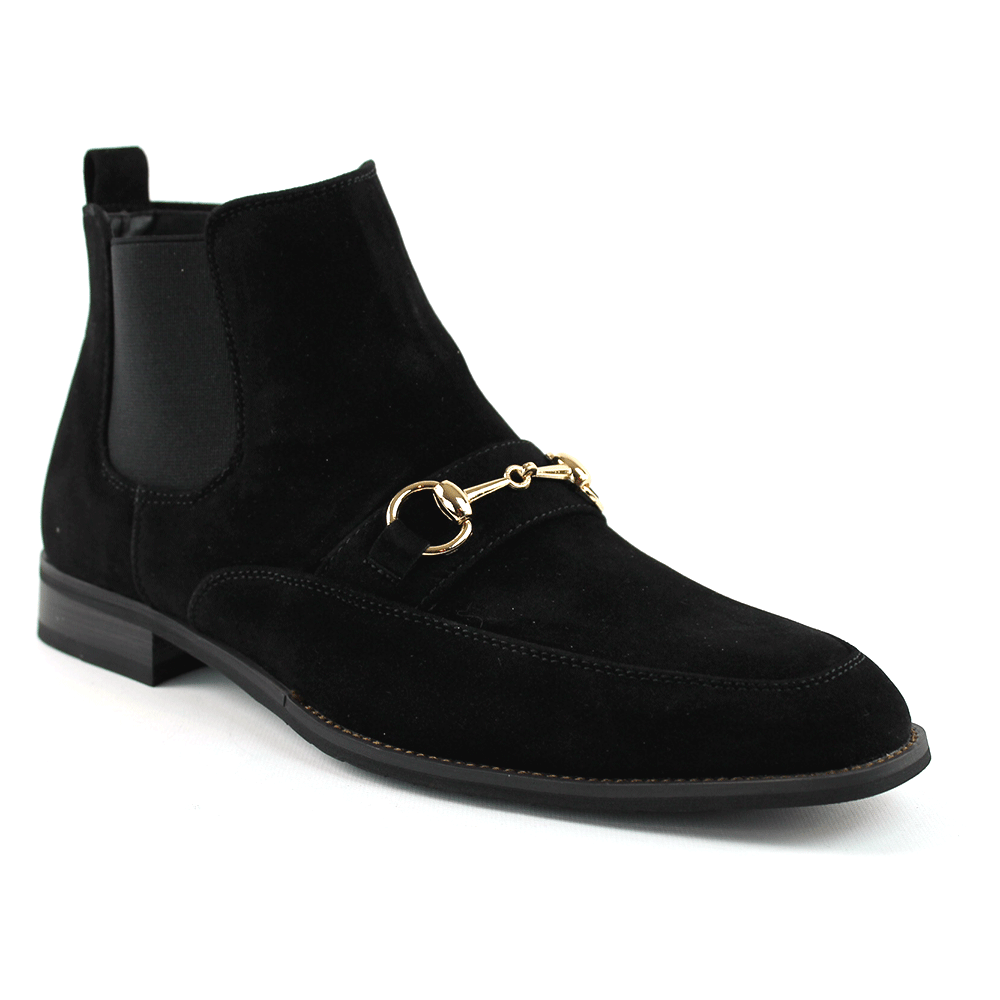 Black Suede Dress Boots With Buckle & Side Zipper Closure - Image 3