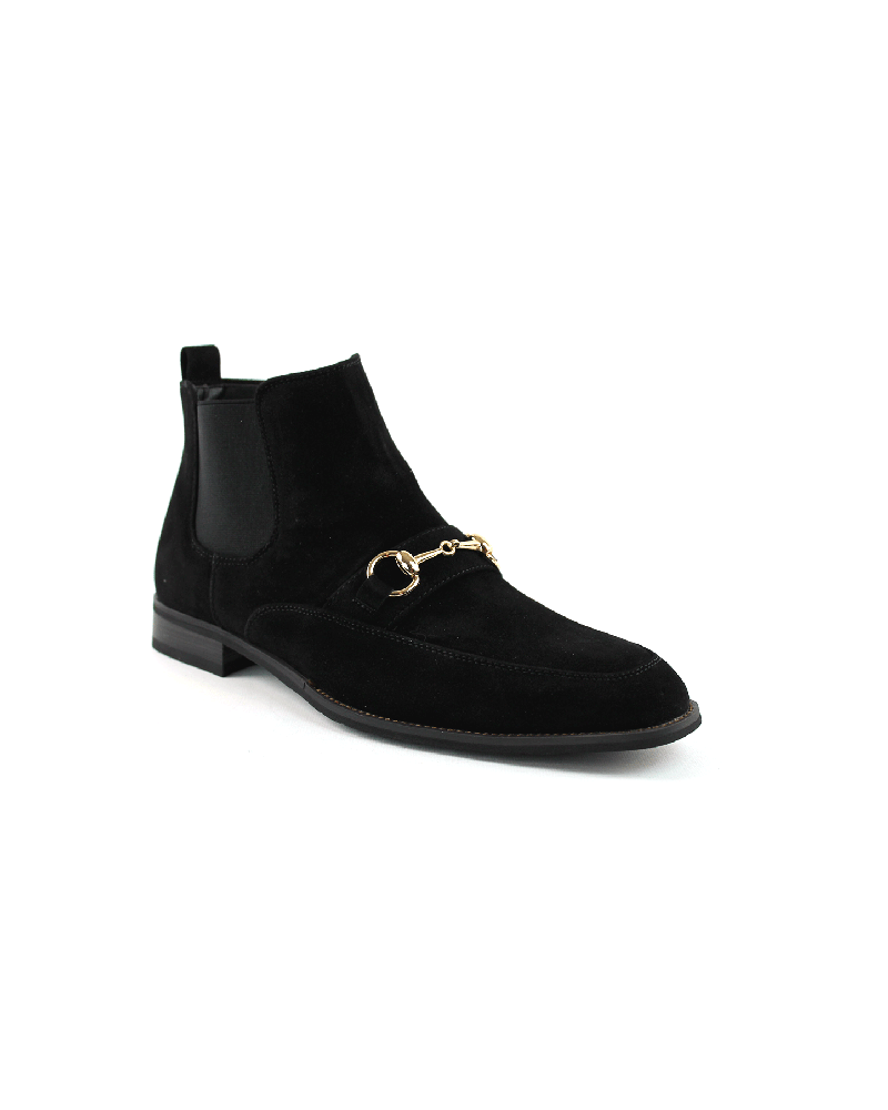 Alternative view of Black Suede Dress Boots With Buckle & Side Zipper Closure
